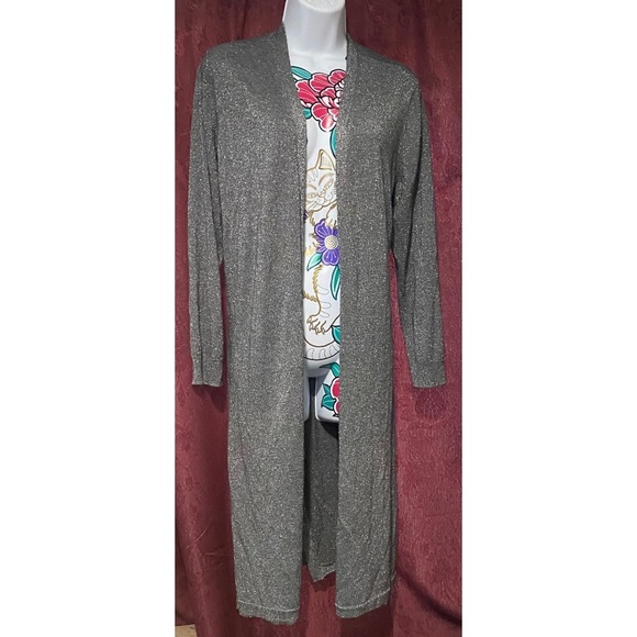 Vince Camuto Grey Shimmer Long Cardigan - Picture 1 of 4